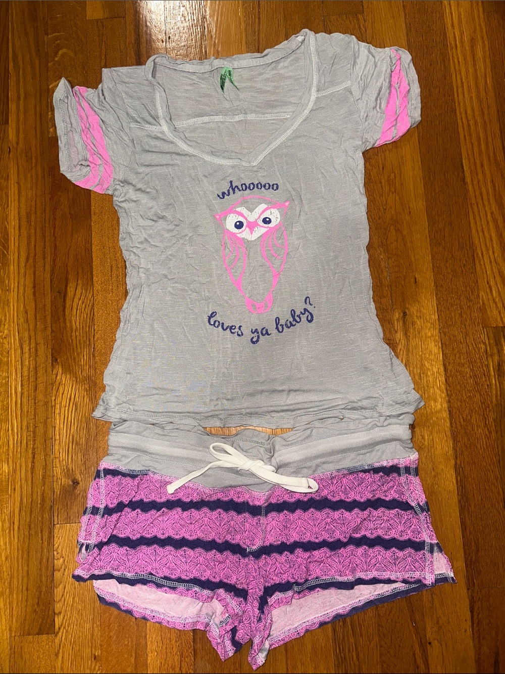 Honeydew Intimates Gray and Pink Owl Pajama Set